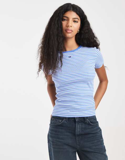 Tommy Jeans - Essential - Geribbeld slim-fit T-shirt met strepen in blauw - view 1