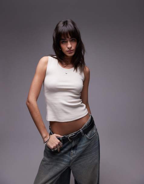 Tommy Jeans - Essential - Geribbelde tanktop in gebroken wit - view 1