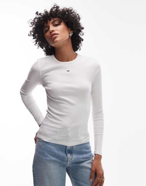 Tommy Jeans – Essential – Geripptes, langärmliges T-Shirt in Weiß - view 1
