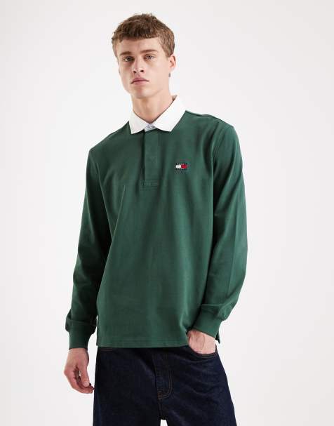 Tommy Jeans – Essential – Grön, avslappnad rugbytröja - view 1