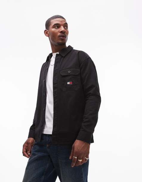 Tommy Jeans – Essential – Hemdjacke in Schwarz mit Flaggenlogo - view 1
