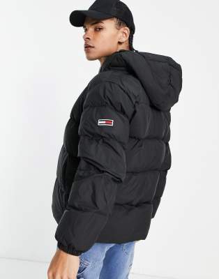 Tommy Jeans essential hooded puffer jacket in black