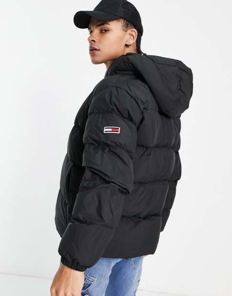 Tommy Jeans essential hooded puffer jacket in black  - view 1