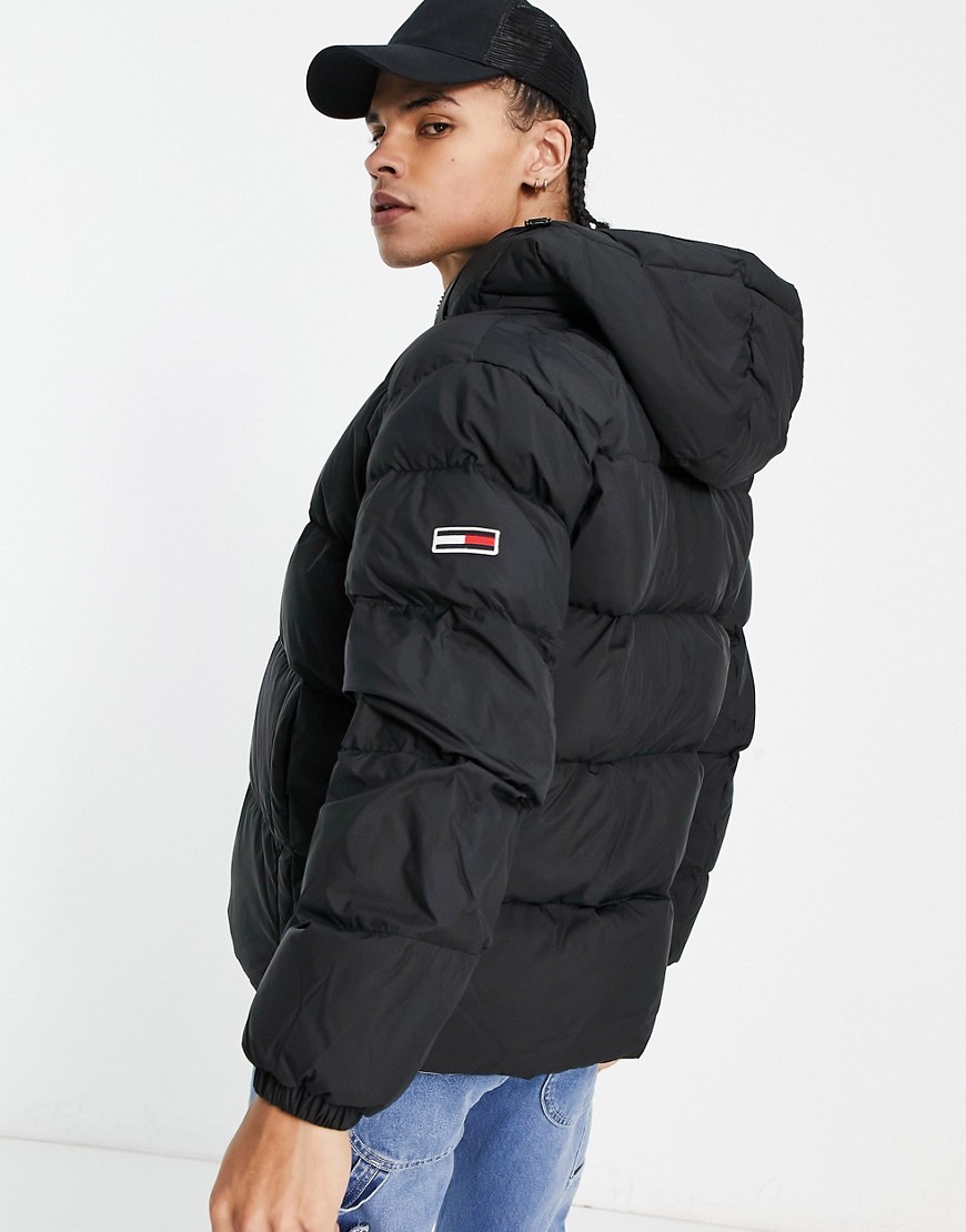 Tommy Jeans Essential Hooded Puffer Jacket In Black