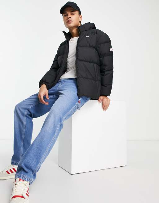 Tommy Jeans essential polyester hooded puffer jacket in navy