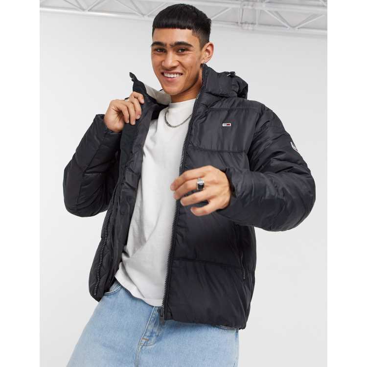 Tommy Jeans essential hooded | jacket ASOS puffer in black