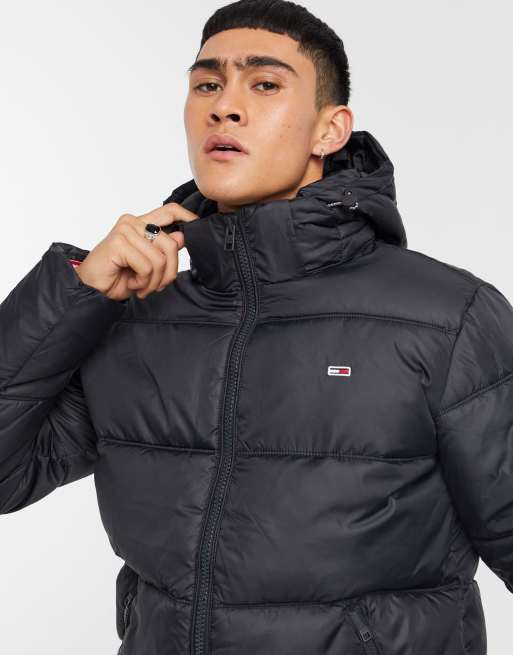 Tommy Jeans essential hooded puffer jacket in black ASOS