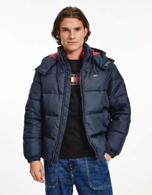 Tommy Jeans essential hooded puffer jacket in navy