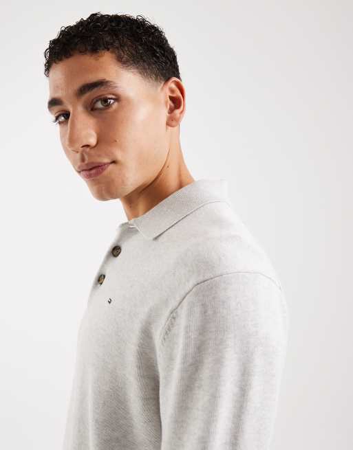 Tommy Jeans essential knitted long sleeve polo shirt in grey, 4 of 5
