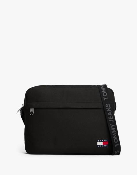 Tommy Jeans – Essential – Laptoptasche in Schwarz mit Riemen mit mehrfachem Logo - view 1