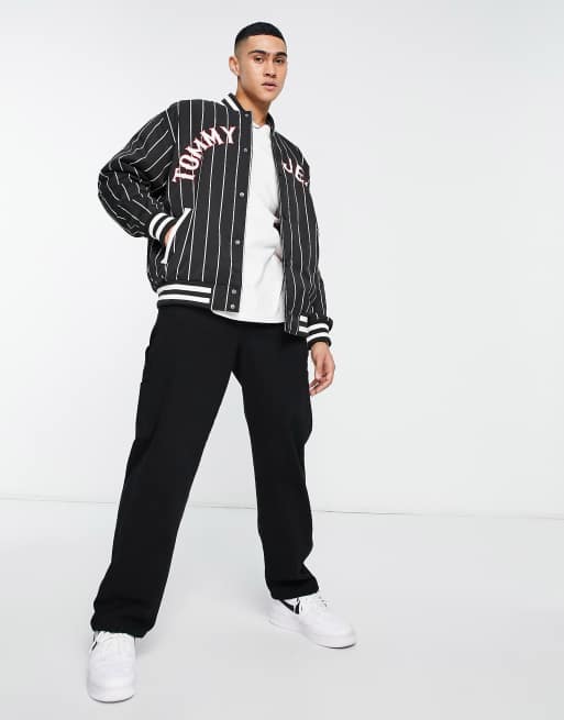 Slim Fit Pinstripe Jacquard Bomber Jacket