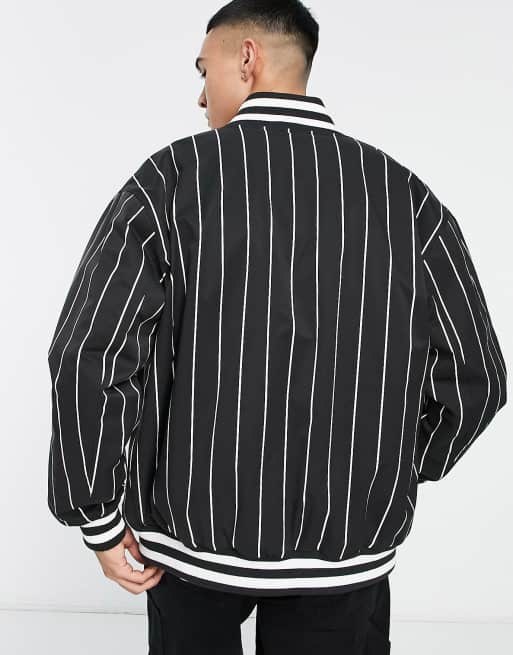 Slim Fit Pinstripe Jacquard Bomber Jacket