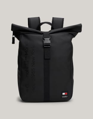 Tommy Jeans Essential logo roll-top backpack in black