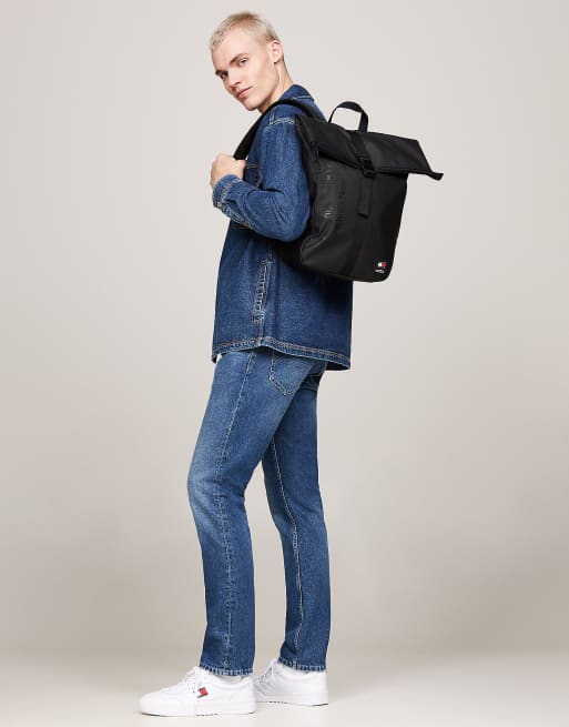 Tommy Jeans Essential logo roll-top backpack in black ASOS