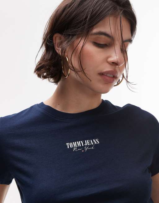 Tommy Jeans essential logo slim t-shirt in black ASOS