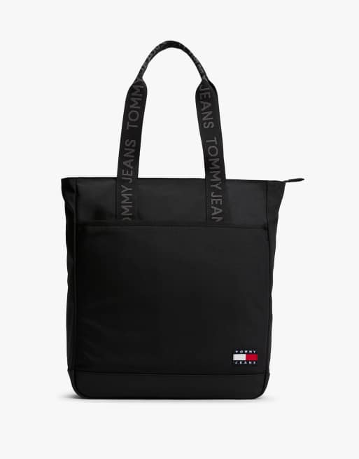 Tommy Jeans Essential logo strap tote bag in black