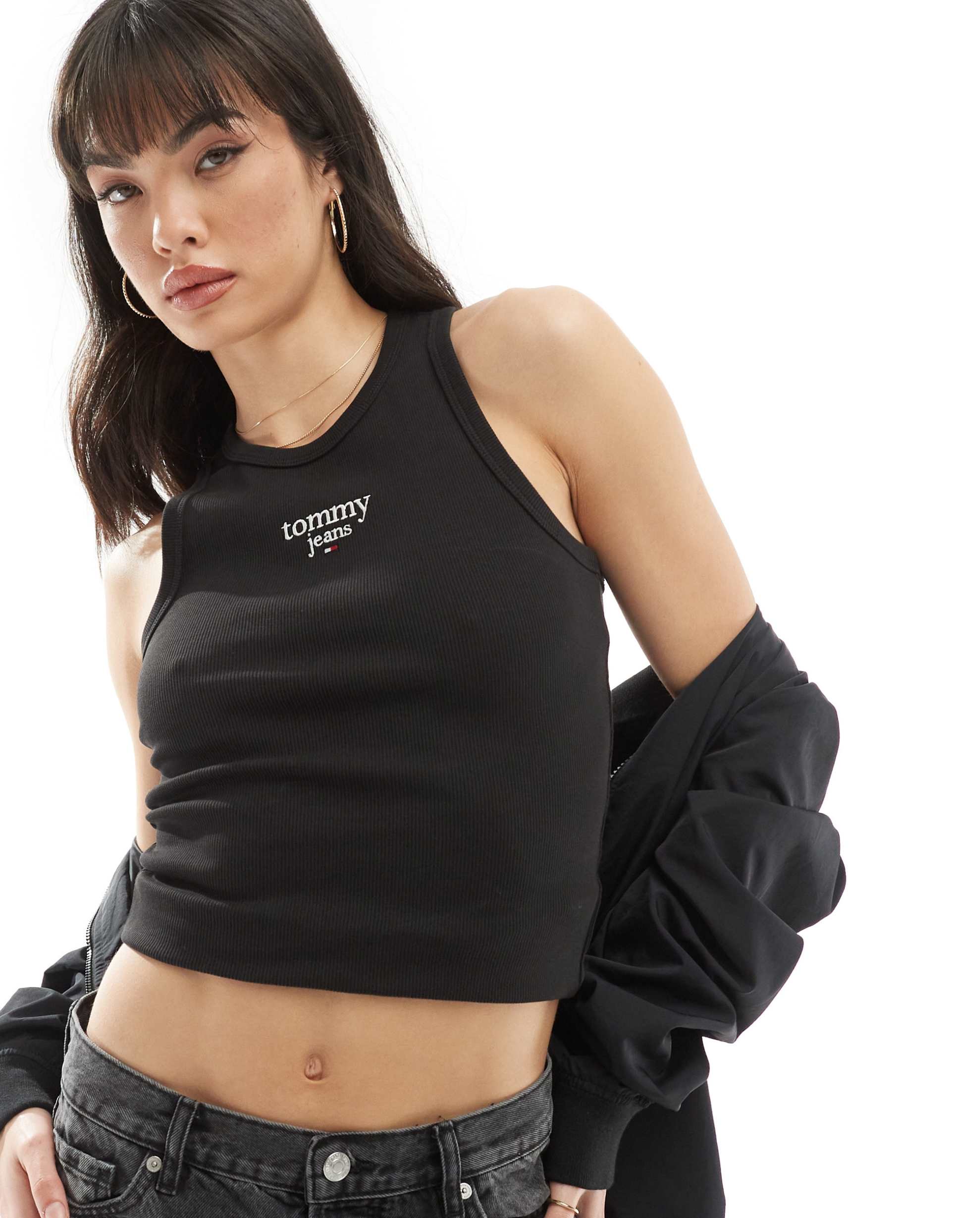 tommy jeans essential logo tank top in black