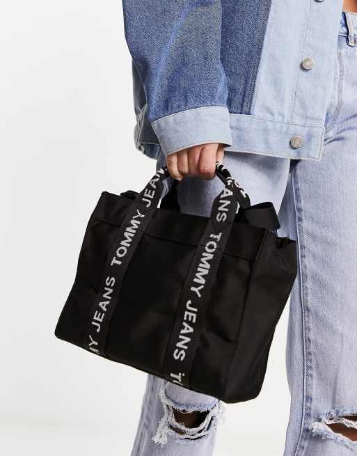 Tommy Jeans essential mini tote tapping strap in black