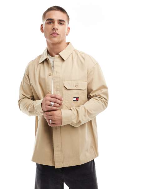 Tommy Jeans essential overshirt in beige - view 1