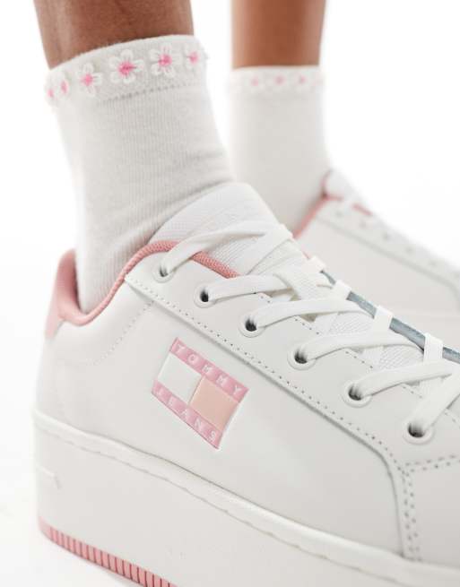 Tommy Jeans essential platform trainers in white and pink