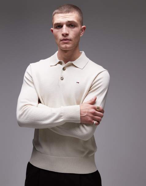 Tommy Jeans essential polo jumper in beige - view 1