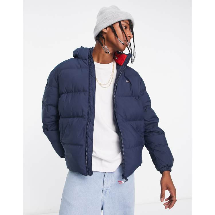 Tommy Jeans essential polyester hooded puffer jacket in navy