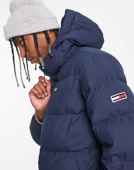 Tommy Jeans essential polyester hooded puffer jacket in navy