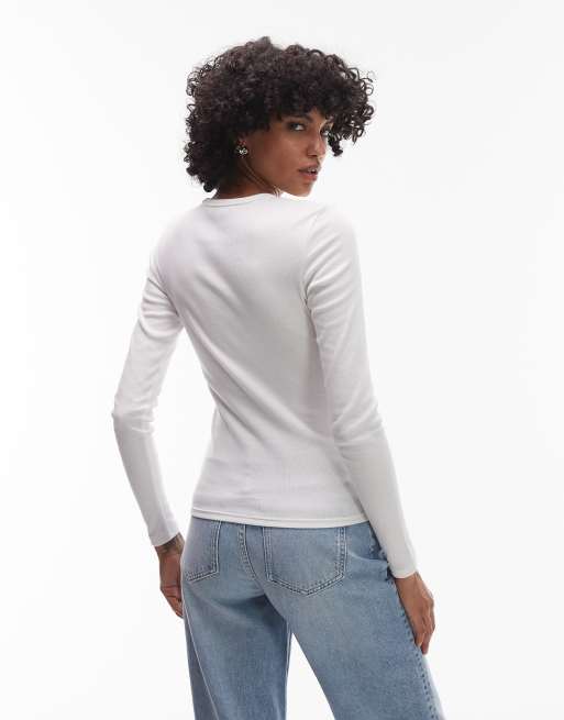 Tommy Jeans – Essential – Prążkowany biały T-shirt z długim rękawem, 2 z 4