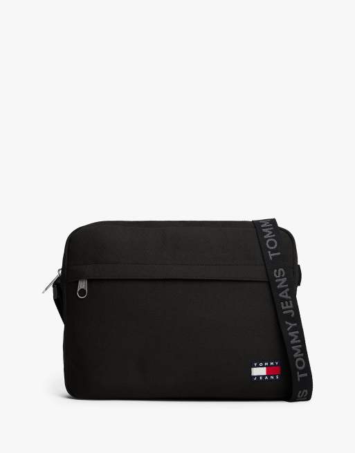 Tommy Jeans Essential repeat logo strap laptop bag in black