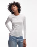 [Tommy Jeans] Tommy Jeans essential rib long sleeve t-shirt in white XXS WHITE