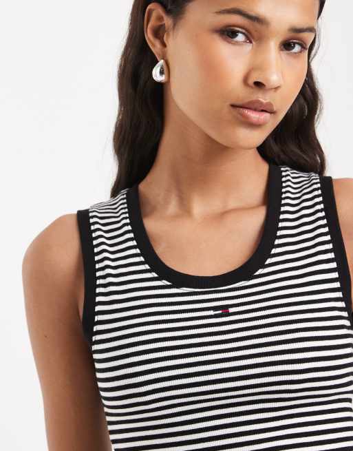 Tommy Jeans essential rib singlet in black stripe, 4 of 4