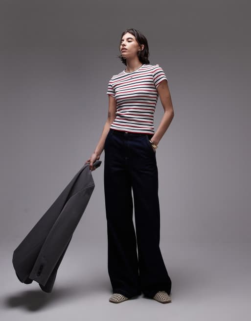 Tommy Jeans essential rib slim fit t-shirt in red white and navy stripe, 2 of 4