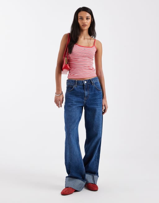 Tommy Jeans essential rib strappy singlet in red stripe, 3 of 4