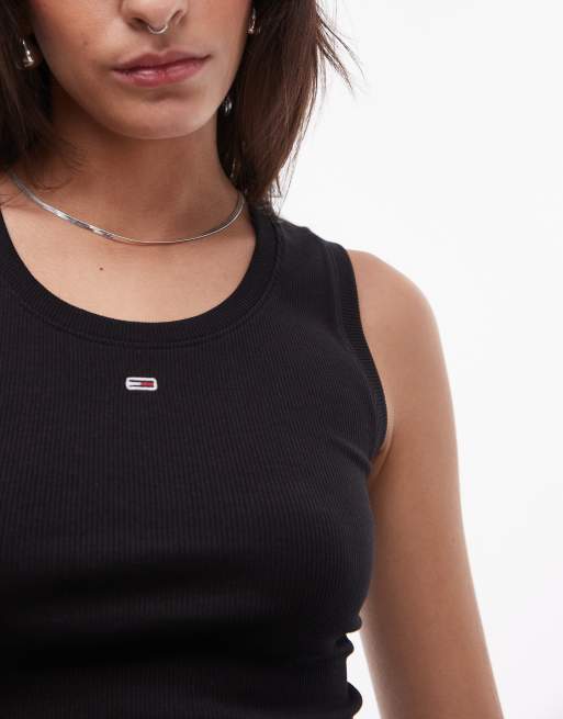 Tommy Jeans essential rib tank top in black, 4 of 4