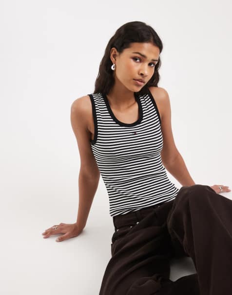 Tommy Jeans essential ribbed tank top in black stripe - view 1