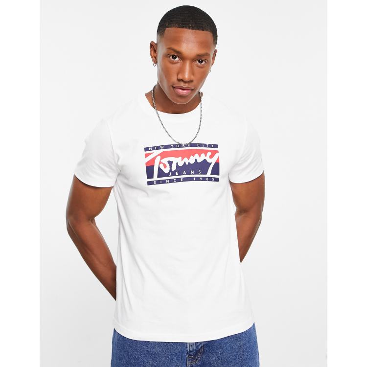 Tommy Jeans essential script logo t shirt slim fit in white