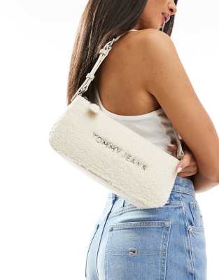 Tommy Jeans essential sherpa shoulder bag in off white