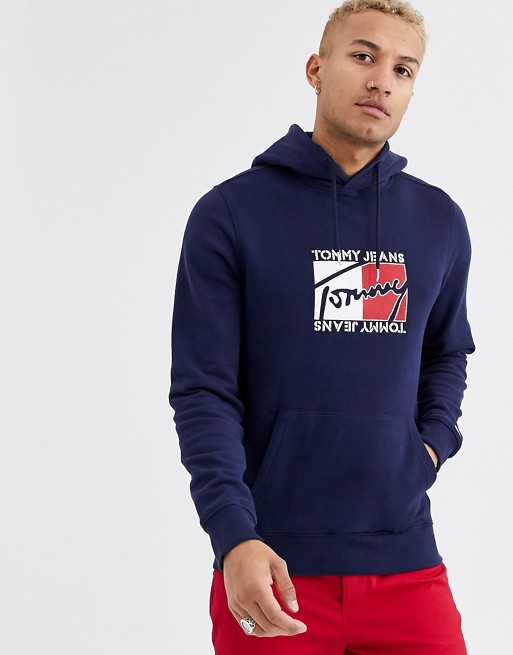 Tommy Jeans essential signature box logo hoodie in navy