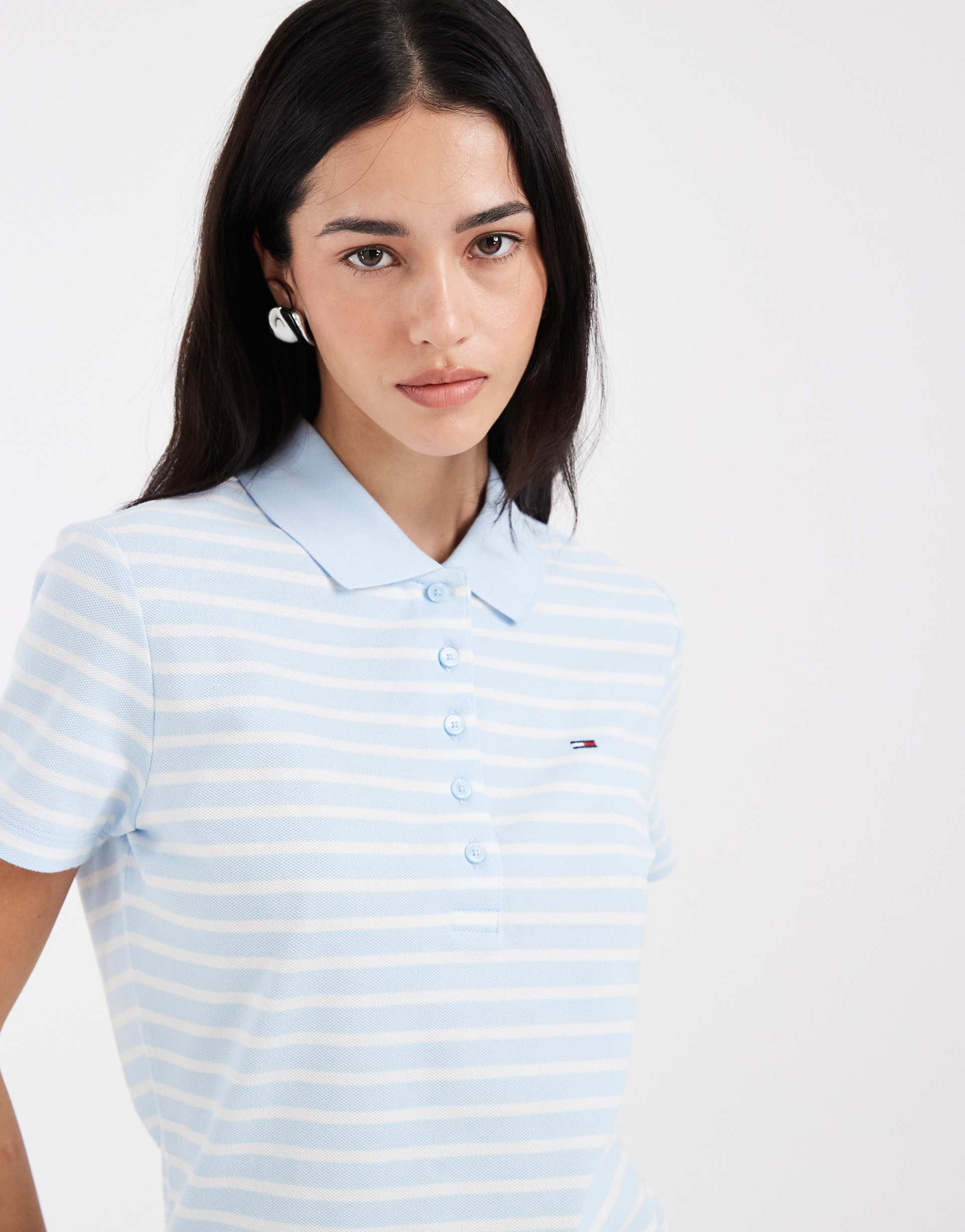 tommy jeans essential slim fit polo shirt in blue stripe