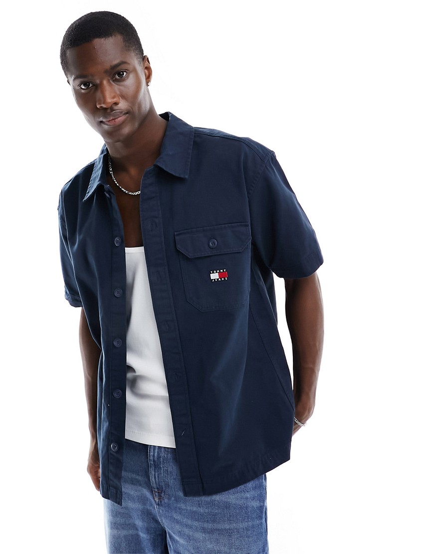 Tommy Jeans essential solid short sleeve overshirt in navy