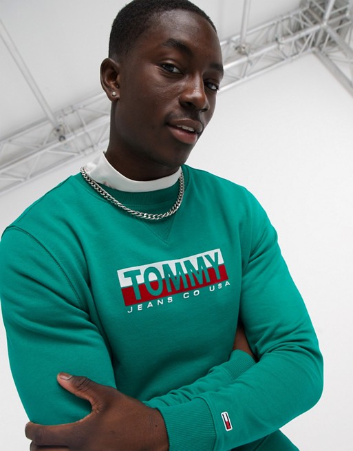 Tommy Jeans essential split box crew neck sweatshirt in midwest green