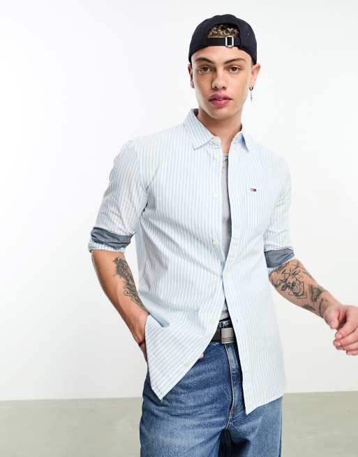 Tommy Jeans essential stripe shirt in white | ASOS