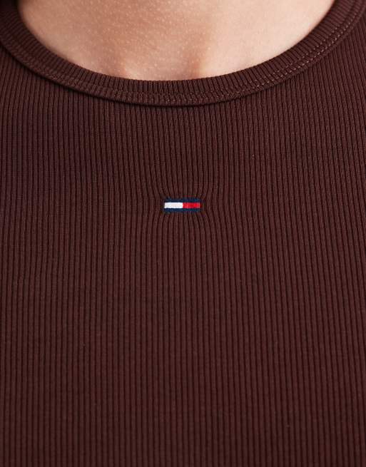 Tommy Jeans - Essential - T-shirt a maniche lunghe marrone a coste, 3 di 4