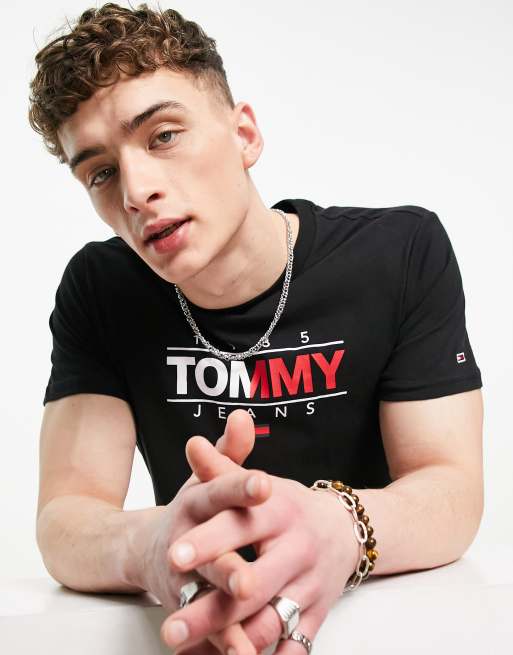 Tommy Jeans - Essential - T-shirt avec logo bicolore - Noir