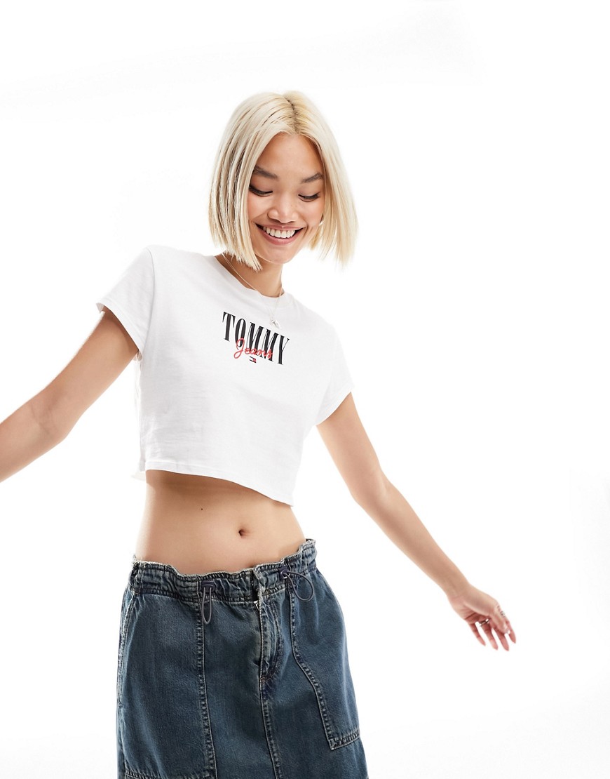Tommy Jeans - Essential - T-Shirt Mini A Maniche Corte Bianca Taglio Corto Con Logo-Bianco