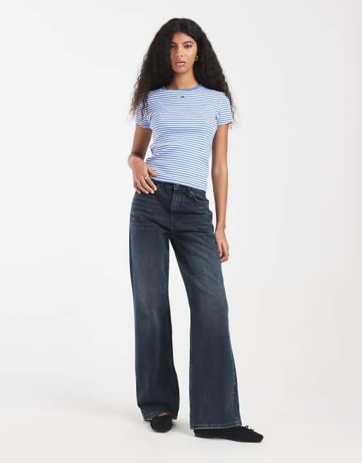Tommy Jeans - Essential - T-shirt slim a coste blu a righe, 2 di 4