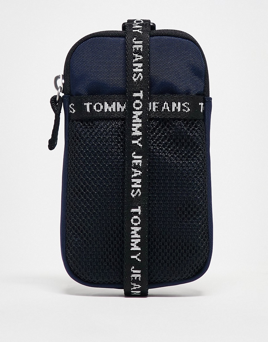 Tommy Jeans essential tape logo phone bag in black