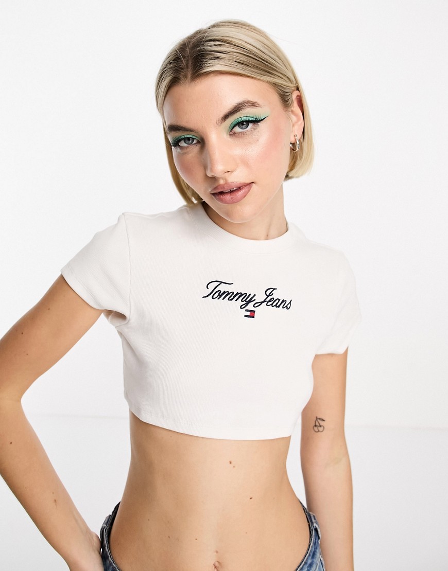 Tommy Jeans essential ultra crop embroidered top in white