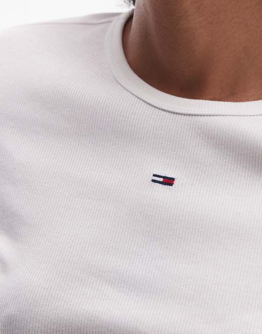 Tommy Jeans – Essential – Vit, ribbad t-shirt med långa ärmar, 4 av 4