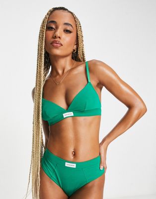 Tommy Jeans Essentials cotton blend unlined triangle bralette in green - ASOS Price Checker